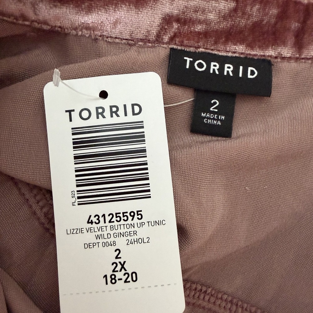 Torrid Lizzie Velvet Button Up Tunic Shirt Size 2X Wild Ginger Whimsigoth Fairy - Picture 6 of 7